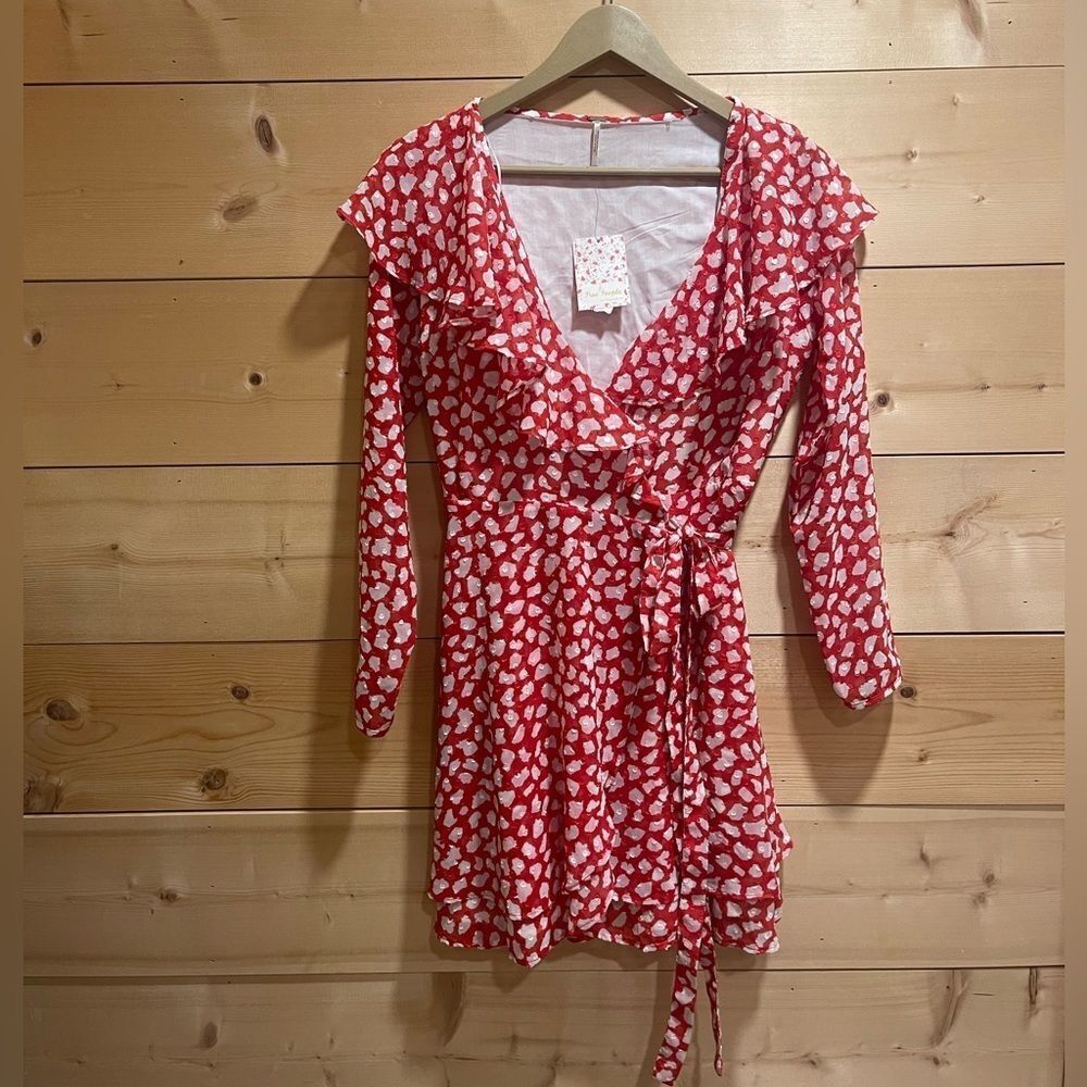 NWT FREE PEOPLE Red & White Frenchie Wrap Dress,size XS